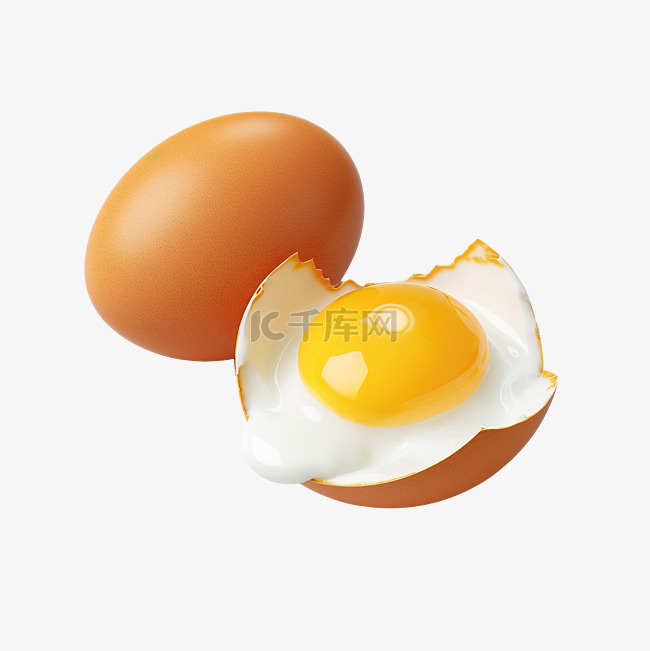 鸡蛋一半和整个 3d 插图