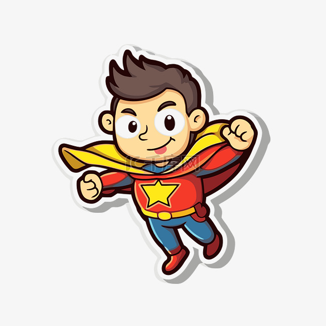 小男孩超级英雄跳跃贴纸 向量