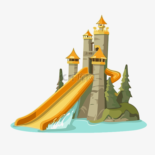 水滑梯剪贴画卡通城堡城堡与水滑
