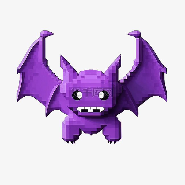 3d像素风格卡通紫色蝙蝠万圣节