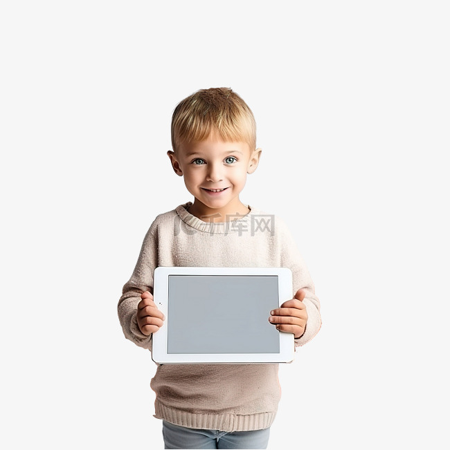 一个小孩的手，带着平板电脑，靠