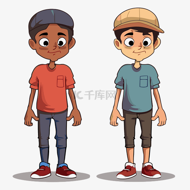 比较剪贴画两个戴帽子的卡通男孩