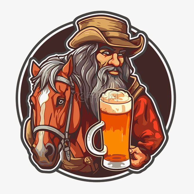 拿着一杯啤酒的马老人的标志 向