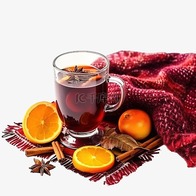 针织毯子上放着香料和水果的圣诞