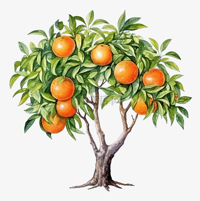 水彩橙树