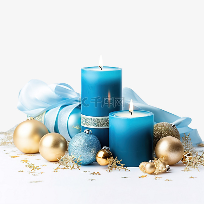 蓝色和金色的香薰蜡烛和木质质朴