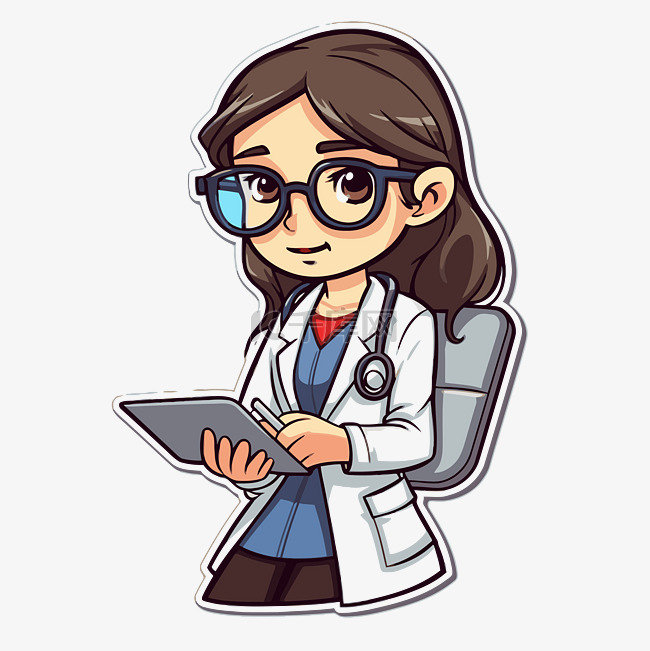 戴着眼镜拿着平板电脑的医生卡通