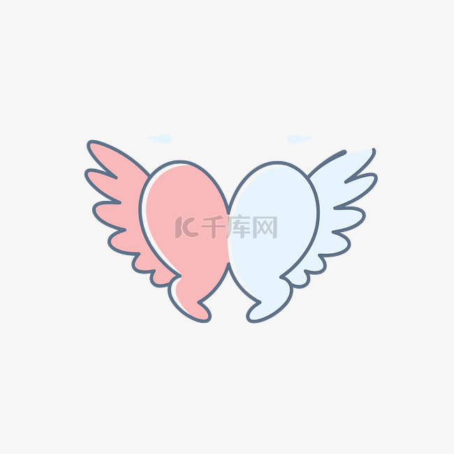两颗心，带有蓝色和粉色翅膀，形