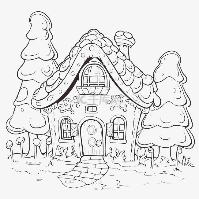 树林里的姜饼屋甜点建筑儿童图画