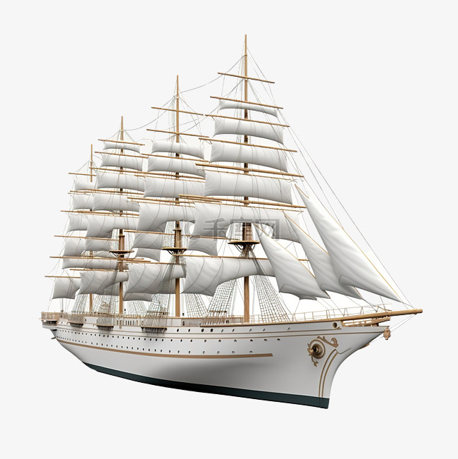 一艘海船的 3d 插图