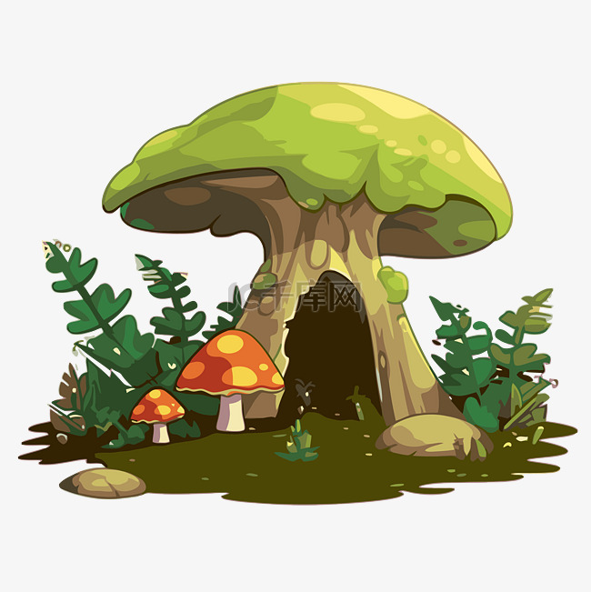 森林里有植物和蘑菇的农场剪贴画