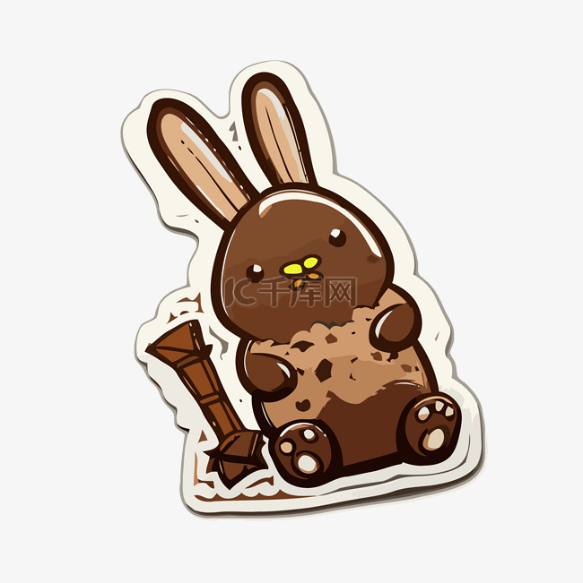 贴纸与兔子巧克力兔子与糖果棒 