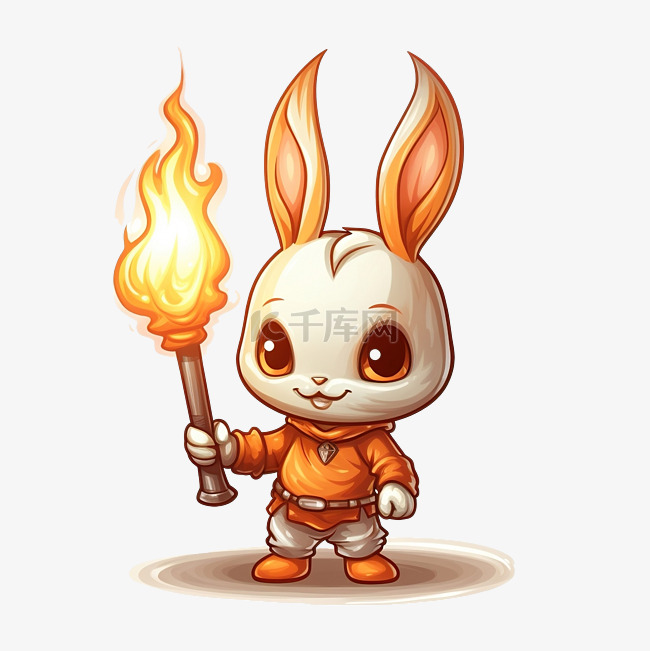 可爱万圣节南瓜头兔子插画举着火