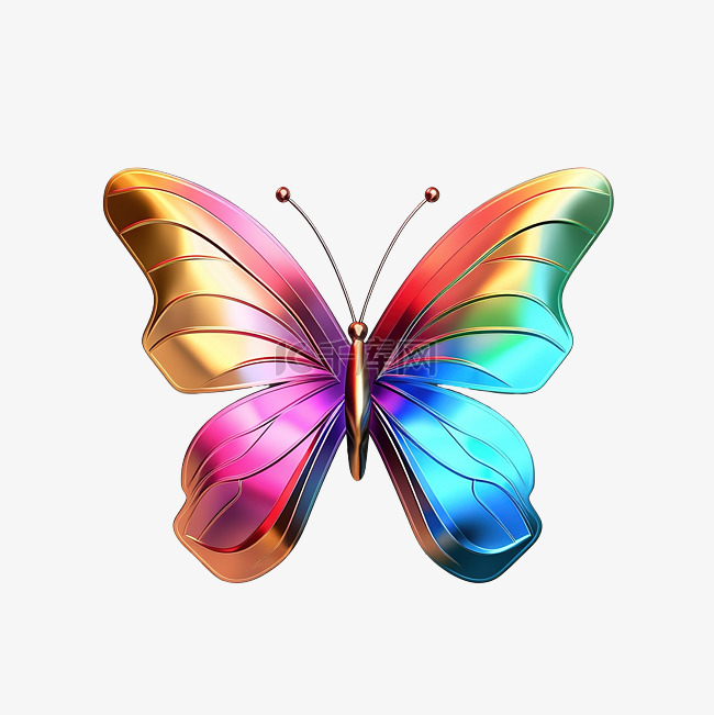 彩色蝴蝶元素的 3d 渲染
