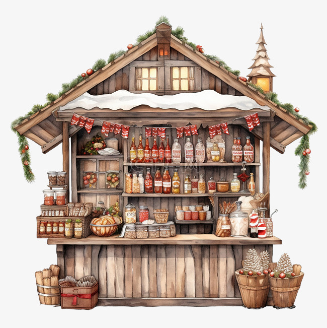 圣诞市场摊位或售货亭与食物