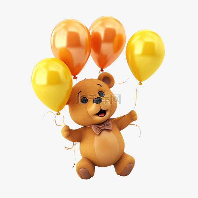 3d 可爱卡通熊与气球 3d 渲染