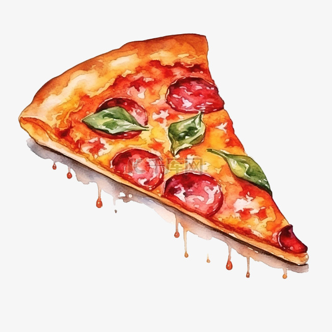 一片披萨水彩画