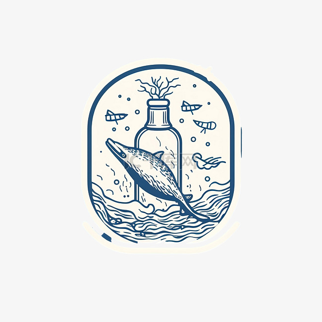 瓶中鲸鱼单线复古户外徽章设计