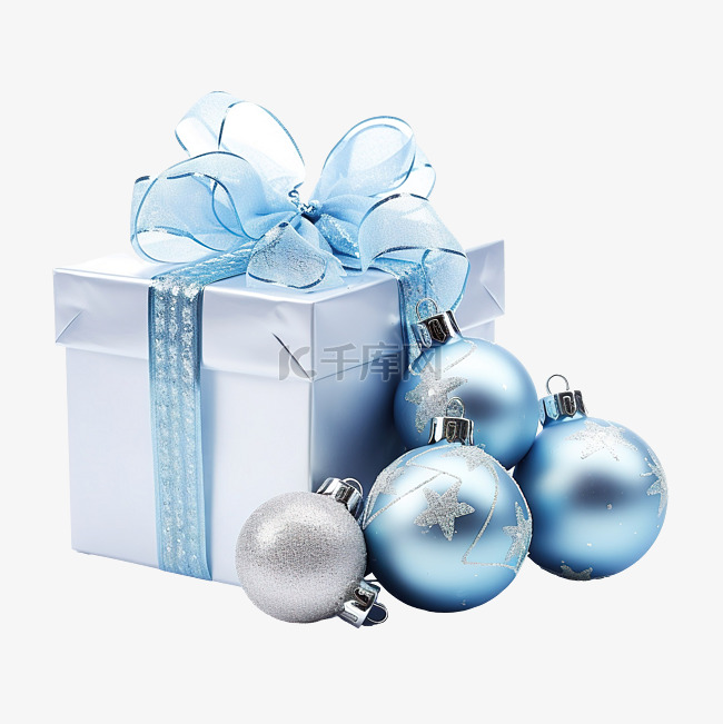 圣诞礼物和节日白色的蓝色圣诞球