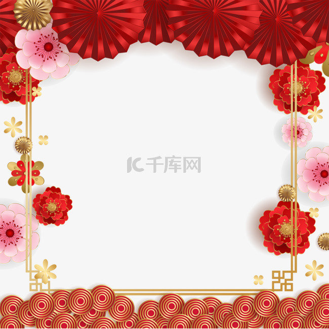 春节农历新年剪纸春节边框红色红