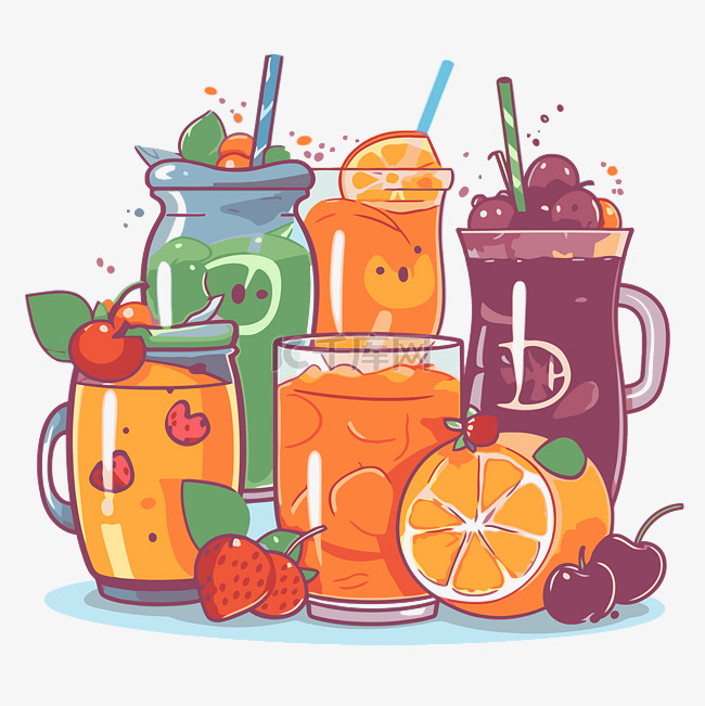 饮料剪贴画收集各种水果卡通饮料
