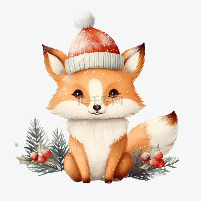 圣诞快乐，可爱的狐狸和圣诞元素