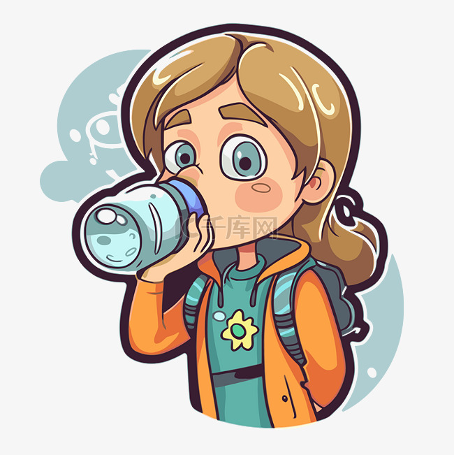 女孩喝水喝卡通矢量图矢量adobe illustrator素材图片免费下载-千库网