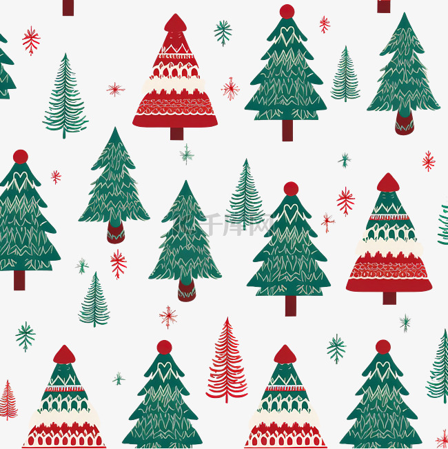 冬季假期无缝针织图案与圣诞树
