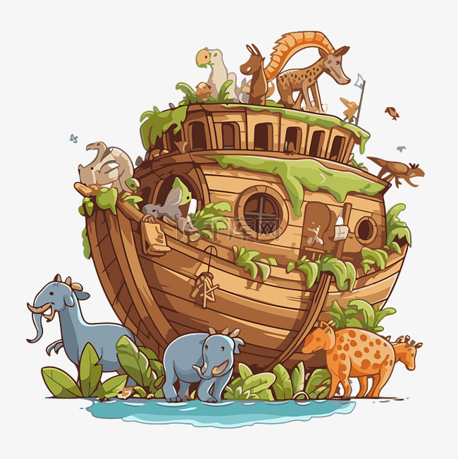 方舟剪贴画诺亚方舟上有动物卡通