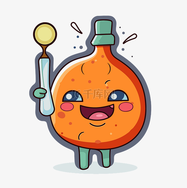 可爱的橙色饮水瓶卡通人物矢量图