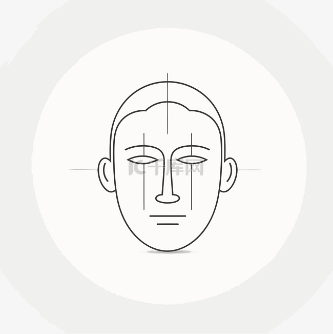 人脸的细线图标，从眼睛到耳朵的