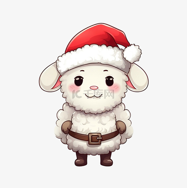 可爱的羊与圣诞老人帽子服装卡通