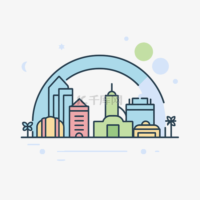 具有地标的城市的线条样式图标 向量素材图片免费下载-千库网
