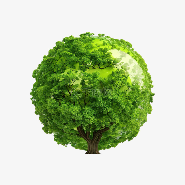 绿色地球中的树隔离png文件