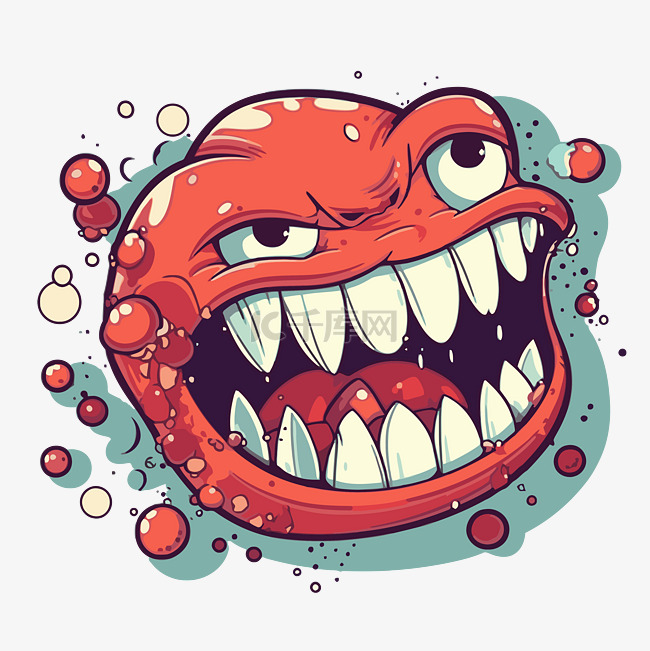 咬剪贴画愤怒的红色怪物与牙齿和