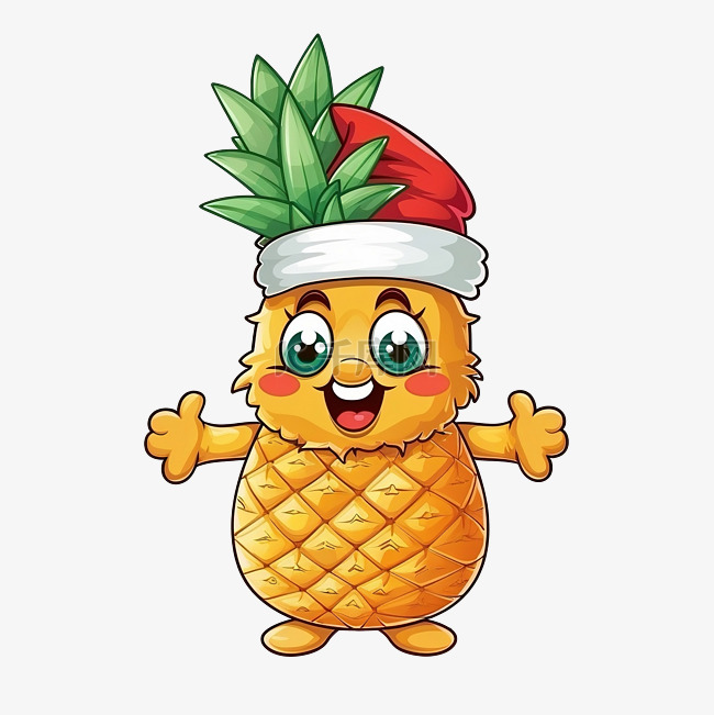 菠萝水果吉祥物卡通插画庆祝圣诞