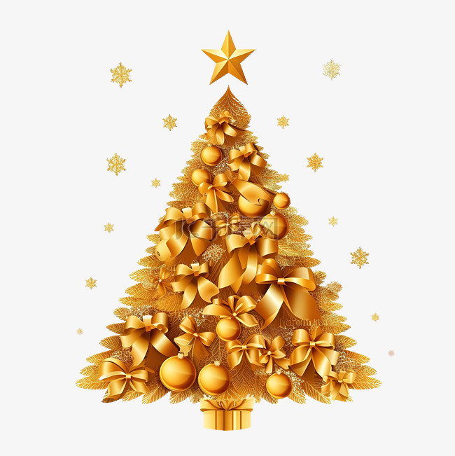 圣诞快乐版式设计，金色圣诞树装