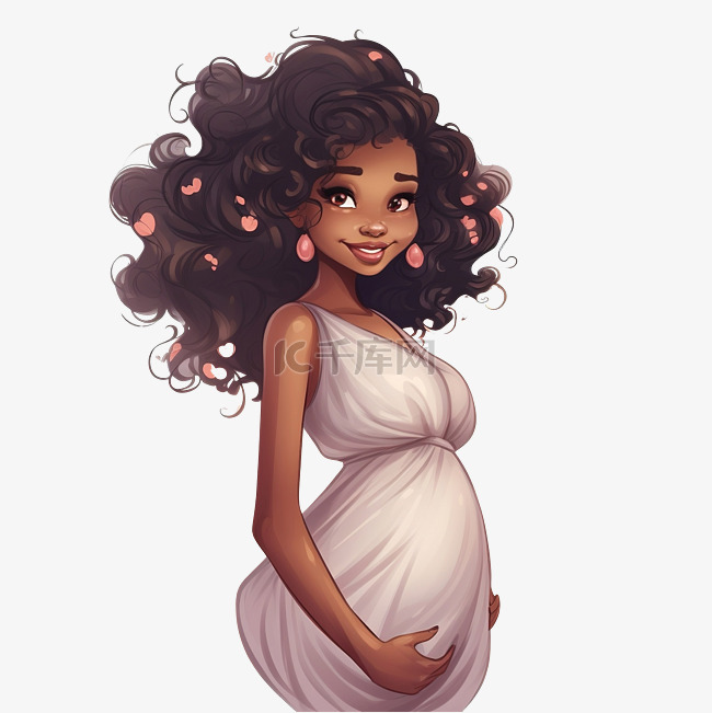 可爱的怀孕美国非洲母亲卡通人物