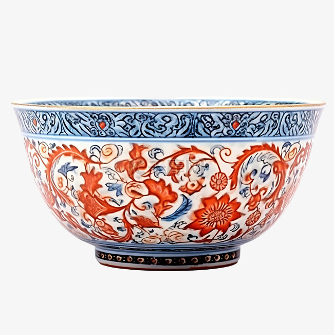 白色背景中突显的复古东方陶瓷碗