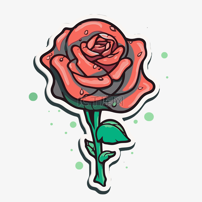 卡通玫瑰花在绿色背景剪贴画上滴