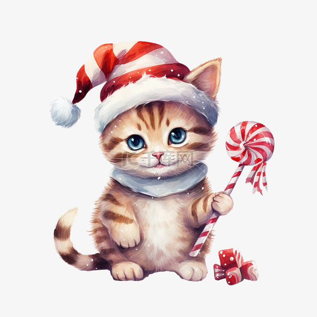 圣诞节那天，可爱的猫角色戴着帽