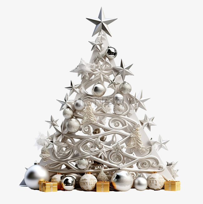 圣诞快乐标志 3d 树用银色星