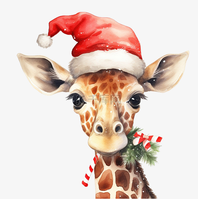 圣诞节长颈鹿水彩插图