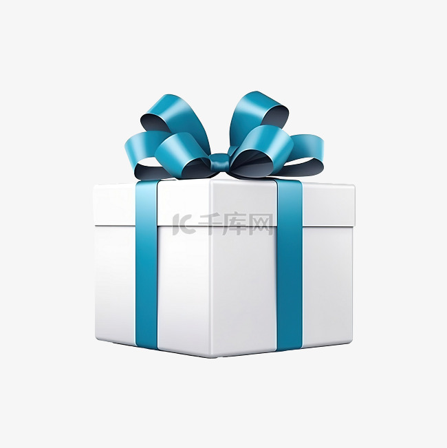 逼真的 3D 礼物白盒和蓝色蝴
