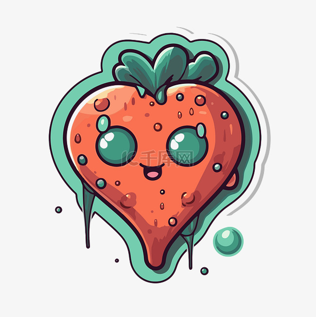 红草莓形状贴纸与绿眼睛剪贴画 