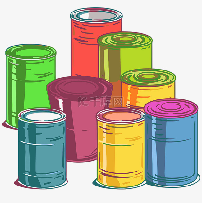 罐头剪贴画 几个彩色罐头组合在