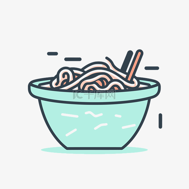带筷子和勺子图标的碗卡通面条 