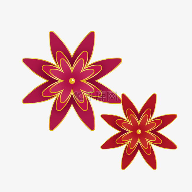 春节中国新年红色花卉剪纸