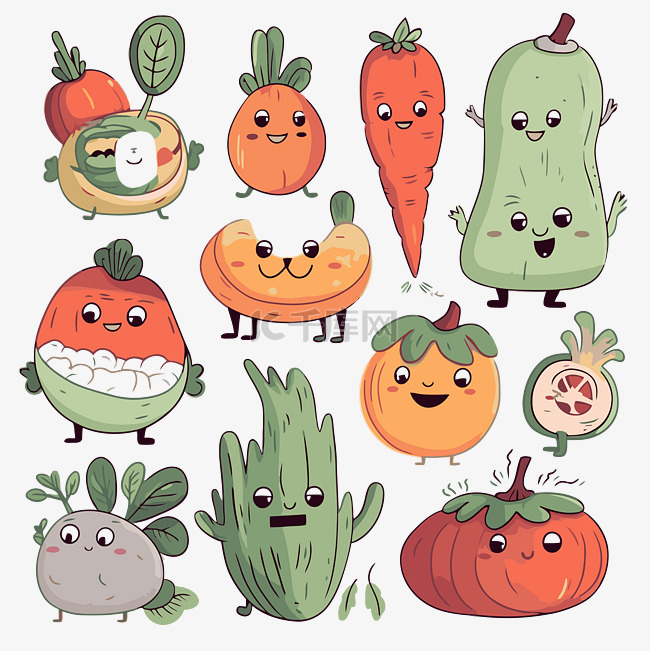 蔬菜剪贴画系列卡通蔬菜和水果与