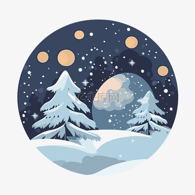 夜间景观雪景圣诞树冬季卡ill